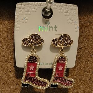 Mint Cowgirl Boot & Hat Earrings
